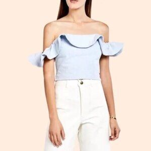 APIECE Apart Florian Off Shoulder Crop Tank Top Shirred Back Denim